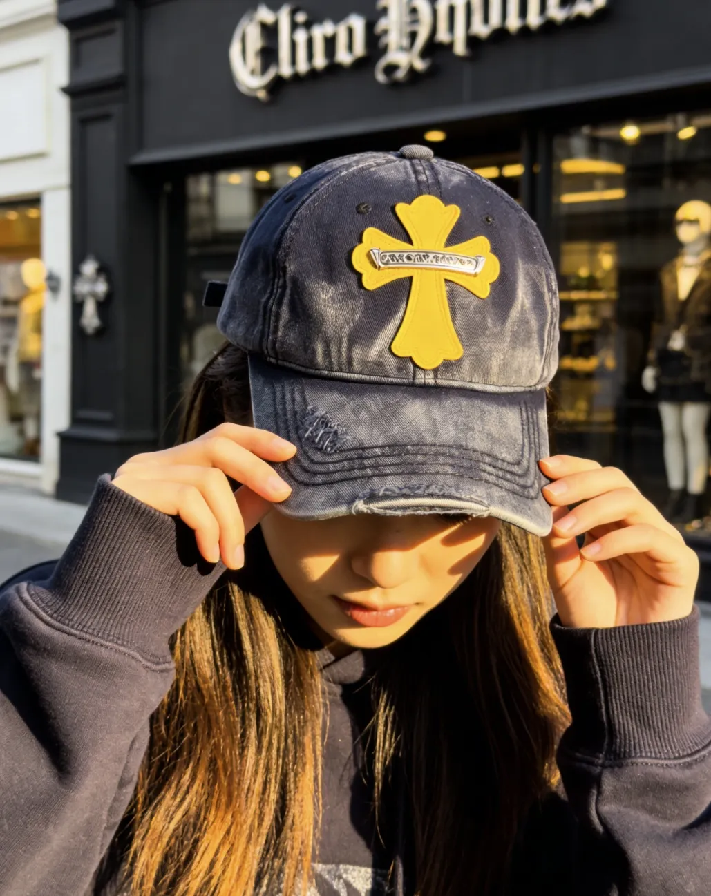 Crow heart denim washed spring and summer hole baseball cap